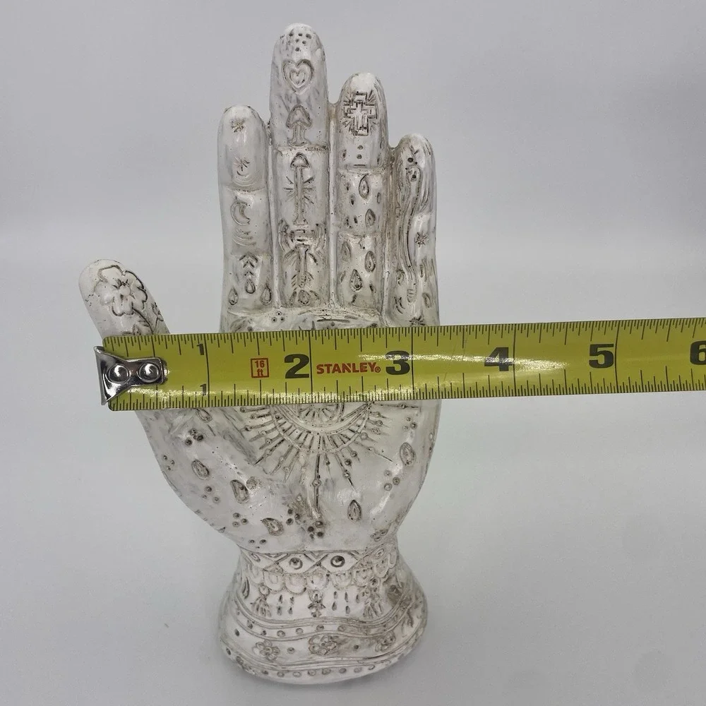 Hamsa Hand of Fatima Protection Statue~ Spiritual Palmistry 7" Carved Resin - Picture 8 of 9